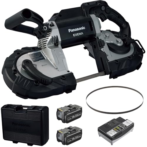 パナソニック(Panasonic) 充電 バンドソー 18V セット EXENA (18V 5.0Ah電池パック×2個/充電器/プラスチックケース/純正刃) 最大切断幅127mm ケーブルラック100mm親桁 電線管G104 ワンストローク切断可能 固定台(別売)取付可能 多彩な機能搭載 火気対策が厳しい現場に 電動工具 充電バンドソー127 EZ1C51J18D-Bの外観・全体像 画像