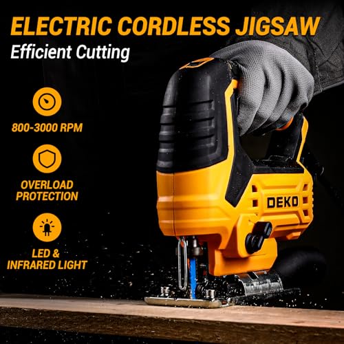 DEKOPRO ジグソー電動 オービタルジグソー DIY 電動工具 切断工具 コード式 6段変速 4段階調節 ±45°多角度調整 木材 プラスチック 金属 家庭用 小型 除塵 吸引・吹き出し掃除機能 ブレード&定規付き 木工 DIY作業 イエローの詳細・まとめ 画像