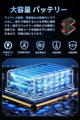 レシプロソー 電動ノコギリ 電動工具 ノコギリ 2個バッテリ 無段変速 一台多役 家庭用 小型 軽量 電動カッター 充電式レシプロソー レッドの詳細・まとめ 画像
