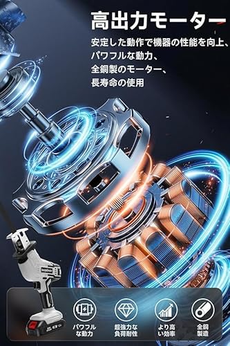 レシプロソー 家周りの木材・金属をラクにカット!無段変速&軽量設計、2個バッテリー付き充電式電動ノコギリ|DIY・庭仕事・解体作業に最適の特徴・詳細 画像