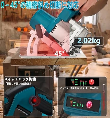 【ブラシレスモーター搭載】 充電式 丸ノコ 125mm マキタ 18V バッテリー互換 コードレス 電動丸鋸 刃径125mm ハイパワー 高速切断 軽量 木工 DIY 現場作業 本体のみ(バッテリー別売)の特徴・詳細 画像