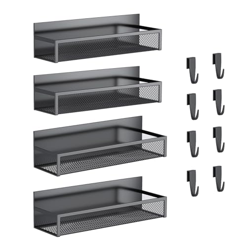 マグネット スパイスラック 冷蔵庫 用、4個セット 超強力 マグネット 調味料ラック シェルフ 可動式フック8個付き 冷蔵庫サイド キッチンラック 収納 洗濯機 浴室用 (2大2小です) 1