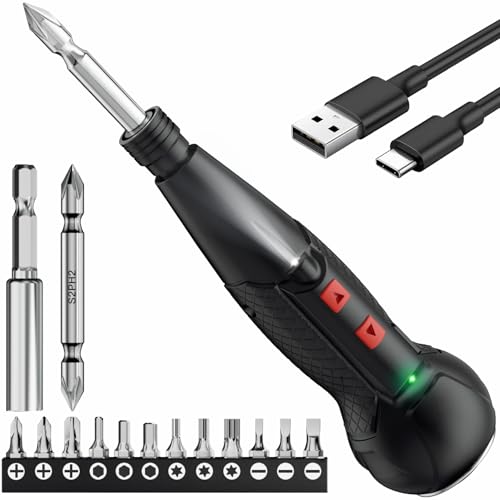 AAL 電動ドライバー 小型 携帯 手持ち Type-C USB充電式 人間工学設計 滑り止め 軽量 手動兼用 高輝度LEDライト 正逆転切り替え 初心者対応 操作簡単 家庭用 DIY用 合金製 ビット 14本付 2026強化版の外観・全体像 画像