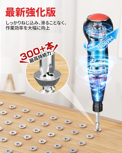 AAL 電動ドライバー 小型 携帯 手持ち Type-C USB充電式 人間工学設計 滑り止め 軽量 手動兼用 高輝度LEDライト 正逆転切り替え 初心者対応 操作簡単 家庭用 DIY用 合金製 ビット 14本付 2026強化版の特徴・詳細 画像