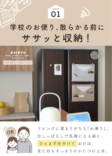 ウォールポケット レターポケット 吊るす 小物も入る 壁掛け a4 書類 カード クリアファイルごと入る (ベージュ)の特徴・詳細 画像