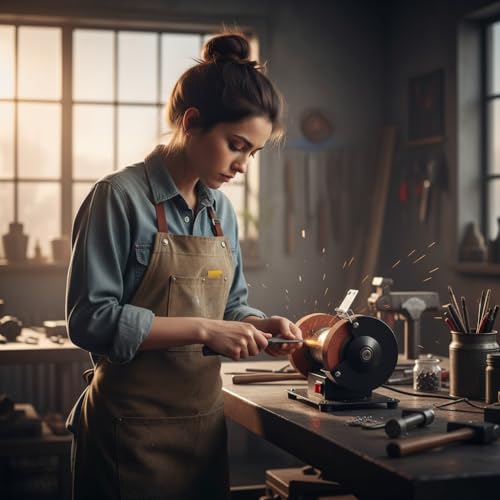 LOL-FUN 【2026新登場・7段階変速】ミニベンチグラインダー 卓上グラインダー 電動グラインダー ポリッシャー 研磨工具 金属 研磨 研削 バリ取り 農具 刃物研ぎ 鉄工 砥石 木工用 DIY 操作簡単 家庭用の特徴・詳細 画像