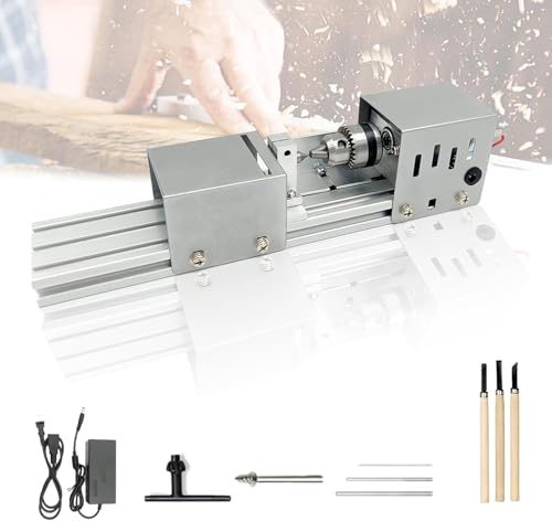 kilogorge 旋盤機 ミニ 木工旋盤 ミニグラインダー 研磨機 旋盤機 金属用 彫刻機 ミニポリッシャー 旋盤 両頭グラインダー 多机能小旋盤 高精度 耐久性 DIY手作りセット旋盤 研磨研磨 仏珠打孔 ミニチュア彫刻 小型カット ミニ旋盤 日本語取扱説明書 [シルバー • キットA] 1
