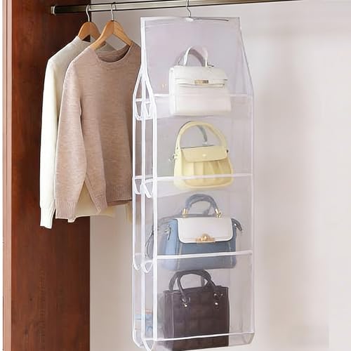 吊り下げ収納 クローゼット収納 4段 折りたたみ式 8個収納 クローゼット収納 クローゼット用 ハンガーラック 不織布 水洗い可能 旅行 防湿 防塵 小物入れ 収納ポケット 取り付け簡単 ホワイトの外観・全体像 画像