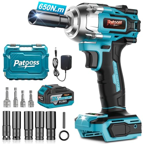 QOLIFE 電動インパクトレンチ 650N・m 強力 インパクトレンチ ブラシレスモーター 無段変速 正逆転両用 2種トルクレンチ対応(1/2"・1/4") ソケット9本付け 照明ライト付き コードレス タイヤ交換 車用 ナットの締め付け ボルトの緩み 締付工具 過負荷・過熱保護 マキタ21V互換 4000mAhバッテリー 電動レンチ 日本語取扱説明書付き (ライトブルー)の外観・全体像 画像