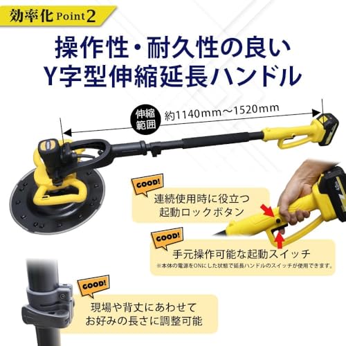 HOMURA 電動式トロウェル2プラス DKT-ZX03Y 延長ハンドル専用バッグ付属 建築 現場 充電式 電動 便利 工具 円盤 左官 不陸調整 コンクリート均し 土間仕上げ 6速調整 時短の特徴・詳細 画像