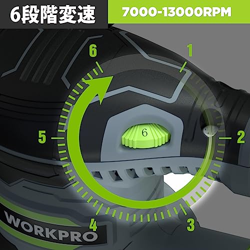 WORKPRO サンダー ランダムサンダー 13000RPM 6段階調速 高集塵システム マジックテープ式 サンドペーパー20枚 仕上げサンダー DIY日曜大工 木工作業 研磨 仕上げ 荒削り 日本語取扱説明書の特徴・詳細 画像