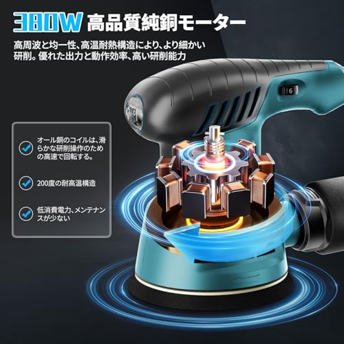 サンダー 電動 ランダムオービットサンダー 電動サンダー 6段階調速 回転数6000-12000min-1 自動集塵 オービタルサンダー マジックテープ式 125mmサンドペーパー P240、P180、P120、P80、P60のサンドペーパーを添付し 日本語取扱説明書 木工作業/研磨/仕上げ/荒削り/塗装はがし/錆落とし/ワックスがけ（ブルー）の詳細・まとめ 画像