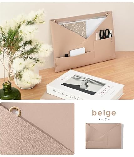 ウォールポケット レターポケット 吊るす 小物も入る 壁掛け a4 書類 カード クリアファイルごと入る (ベージュ)の詳細・まとめ 画像