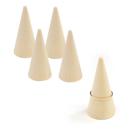 リングスタンド 木製 【5x2.5cm】 5個入り 指輪ホルダー リングホルダー 指輪置き 指輪 木目 円錐 収納 展示 保管 ディスプレイ おしゃれ きらきらぷんぷん丸 RSH-002の外観・全体像 画像