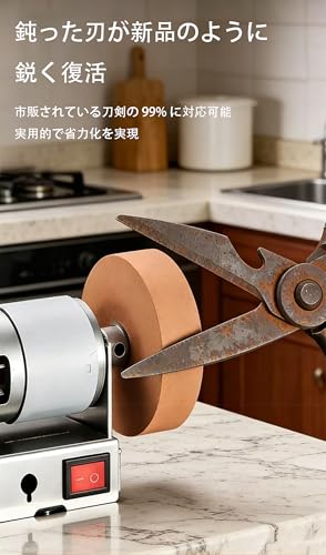 卓上グラインダー ダブルグラインダー 研磨機 小型 ミニ 多機能 電動 ダブルホイール搭載 無段階速度調整 純銅モーター 包丁・ハサミの刃付け 金属サビ落とし 木材・石材研磨 DIY・家庭用 木工用 コンパクト設計 滑り止め付き [並行輸入品]の特徴・詳細 画像