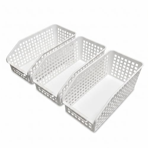 [日本製] 収納バスケット メッシュ かご [キッチン 調味料 整理ボックス 小物入れ ランドリー オフィス 多用途 ](幅15×奥行27×高さ12cm) (ホワイト, 3個セット) 1