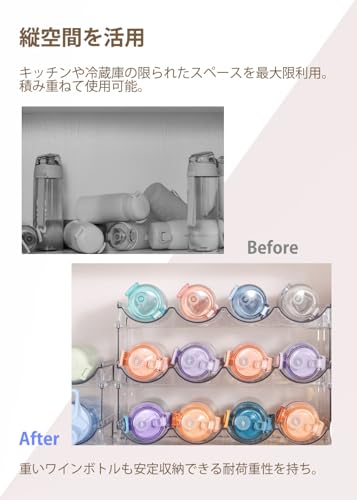 ボトルスタンド ペットボトル ストック 収納 収納ラック 便利な取り出し 水筒干し 丈夫 清潔 便利 キッチン 収納 食品収納室、キッチンキャビネット、カウンターで活用可 (3×2段式)の特徴・詳細 画像