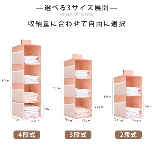 吊り下げ収納 2段 グレー 折りたたみ クローゼット 吊り収納 収納ラック 水洗い可能 取付簡単 インストール不要 サイドポケット付 下着 靴下 タオル 帽子 小物収納 (グレー, S, 2)の詳細・まとめ 画像