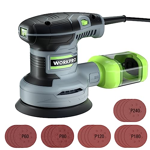 WORKPRO サンダー ランダムサンダー 13000RPM 6段階調速 高集塵システム マジックテープ式 サンドペーパー20枚 仕上げサンダー DIY日曜大工 木工作業 研磨 仕上げ 荒削り 日本語取扱説明書の外観・全体像 画像