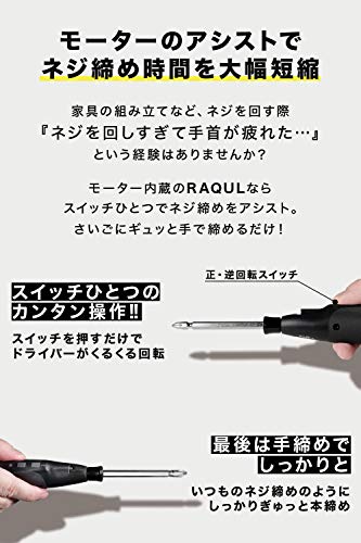 VOICE (ヴォイス) 電動ドライバー RAQUL (ラクル) ボール型グリップ 電動 手動 兼用 小型 USB Type-C 充電式 軽量 正転 逆転 ネジ締め DIY ビット 充電ケーブル付属の特徴・詳細 画像