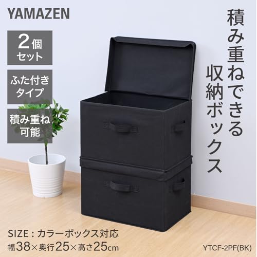 山善(YAMAZEN) 収納ボックス ふた付き 頑丈 取っ手付き カラーボックス対応 【2個組】衣類 小物 収納 折りたたみ可能 幅38×奥行25×高さ25cm 完成品 ブラック YTCF-2PF(BK)の詳細・まとめ 画像
