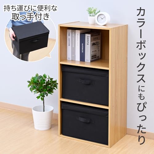 山善(YAMAZEN) 収納ボックス ふた付き 頑丈 取っ手付き カラーボックス対応 【2個組】衣類 小物 収納 折りたたみ可能 幅38×奥行25×高さ25cm 完成品 ブラック YTCF-2PF(BK)の特徴・詳細 画像