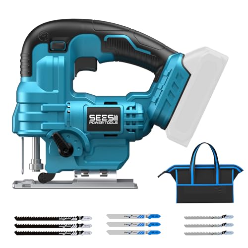 SEESII ジグソー 充電式 電動のこぎり 18Vバッテリー互換 4段階オービタルアクション 0-45°傾斜切断対応 曲線切り ツールレス刃交換 1