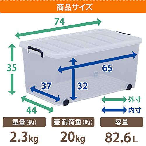アイリスオーヤマ 収納ボックス 衣装ケース ふた付き 丈夫 頑丈 大型 キャリー 幅44×奥行74×高さ35cm ネイビー クリアの特徴・詳細 画像