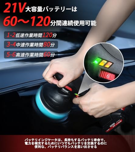 ZOTA ポリッシャー 車，125mm ダブルアクション ポリッシャー コードレス 車用 5インチ 21V 電動 マキタ 18V バッテリー 互換 6600回転/分 残量表示 充電式 ハンディタイプ ワックス研磨 プロ仕様 おすすめ【PSE認証済】の詳細・まとめ 画像