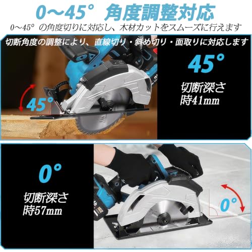 充電式マルノコ 丸鋸 コードレス丸ノコ 185mm 電動丸ノコ ブラシレスモーター 最大切込深さ60mm レーザーガイド付き 角度調整可能 木材 合板 アルミ 銅 鉄 ナイロン切断対応 木工作業 DIY リフォーム 手持ち作業 本体のみ バッテリー・充電器別売の特徴・詳細 画像