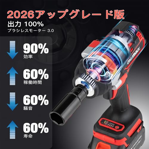 OnlyinNY 21V コードレスインパクトレンチ 1000N・m ブラシレス 1/2インチ(12.7mm)の特徴・詳細 画像