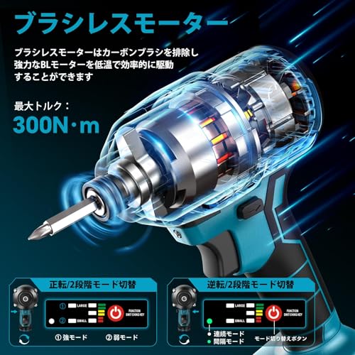 【2026新型】SEESII インパクトドライバー 電動ドライバー 充電式 300N·m ブラシレスモーター採用 4つのモード切り替えの詳細・まとめ 画像